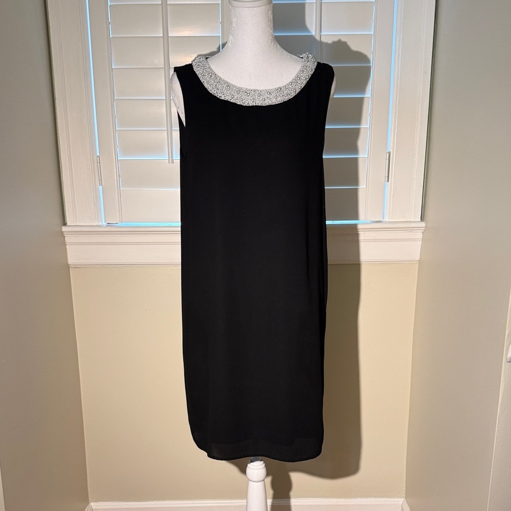 Joie Sleeveless Black Dress with Silver Beaded Neckline